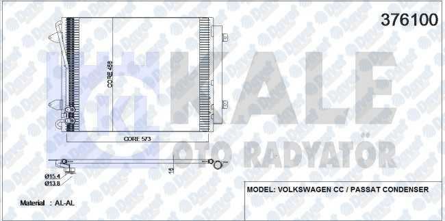 KALE 376100 Klima Radyatoru Passat 05> 1.4tsi-1.8tsi-2.0tsi-3.2fsi-3.6fsi (575x460x16) (Al/Al) (Kurutucu Ile)